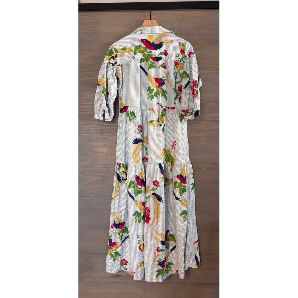Anthropologie Celandine Carolita Printed Tiered Shirt Dress Blue White Bird XS - Picture 3 of 6